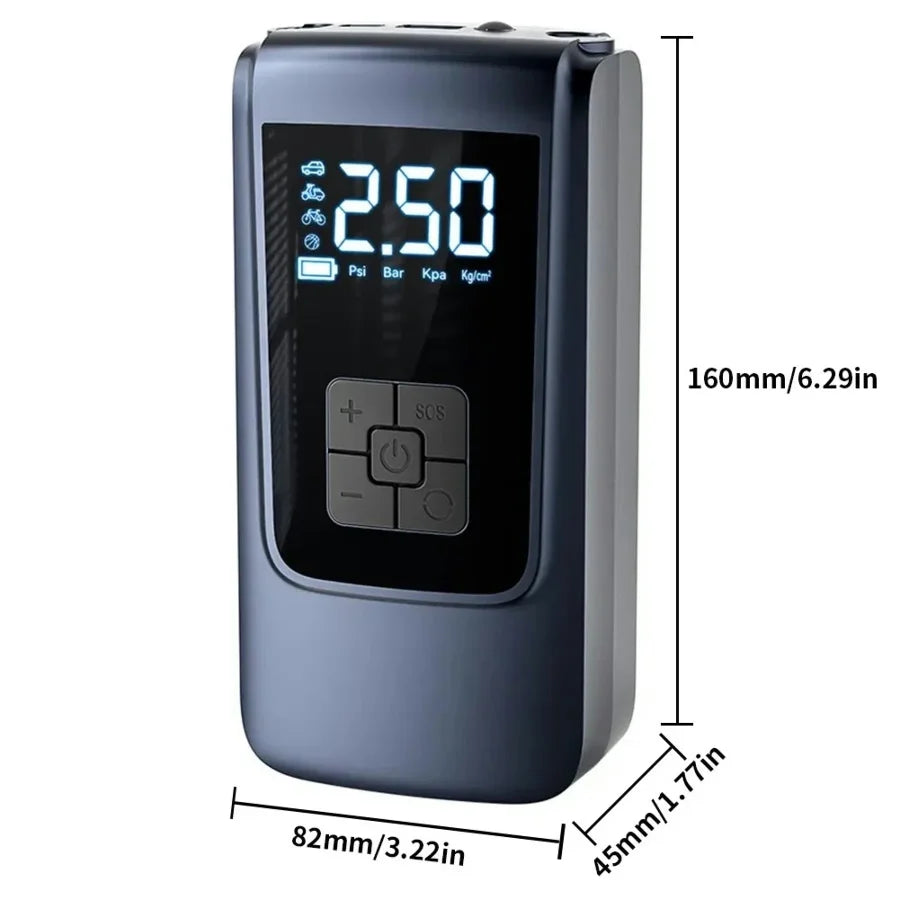 Smart Air Compressor LED Light 7.4/12V Car Tire Inflator 150PSI Portable Tyre Inflator 6000Mah Cordless Tire Pump for Motorcycle
