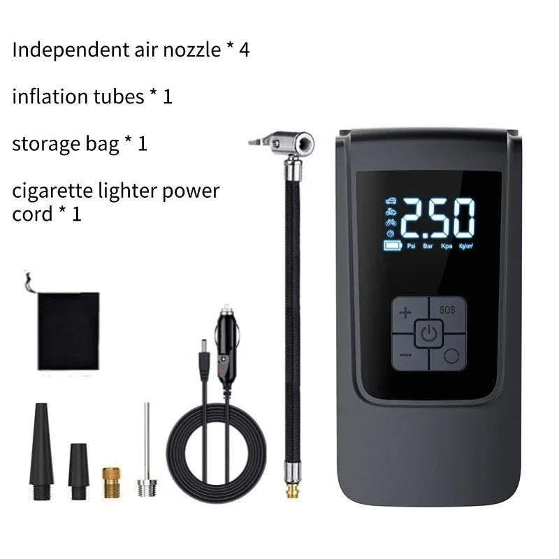 Smart Air Compressor LED Light 7.4/12V Car Tire Inflator 150PSI Portable Tyre Inflator 6000Mah Cordless Tire Pump for Motorcycle