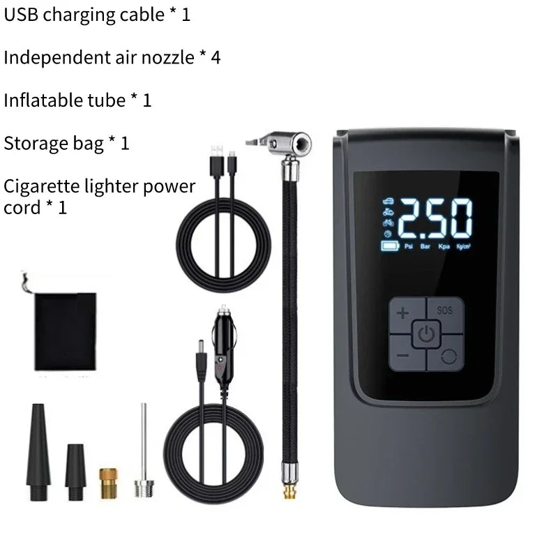 Smart Air Compressor LED Light 7.4/12V Car Tire Inflator 150PSI Portable Tyre Inflator 6000Mah Cordless Tire Pump for Motorcycle